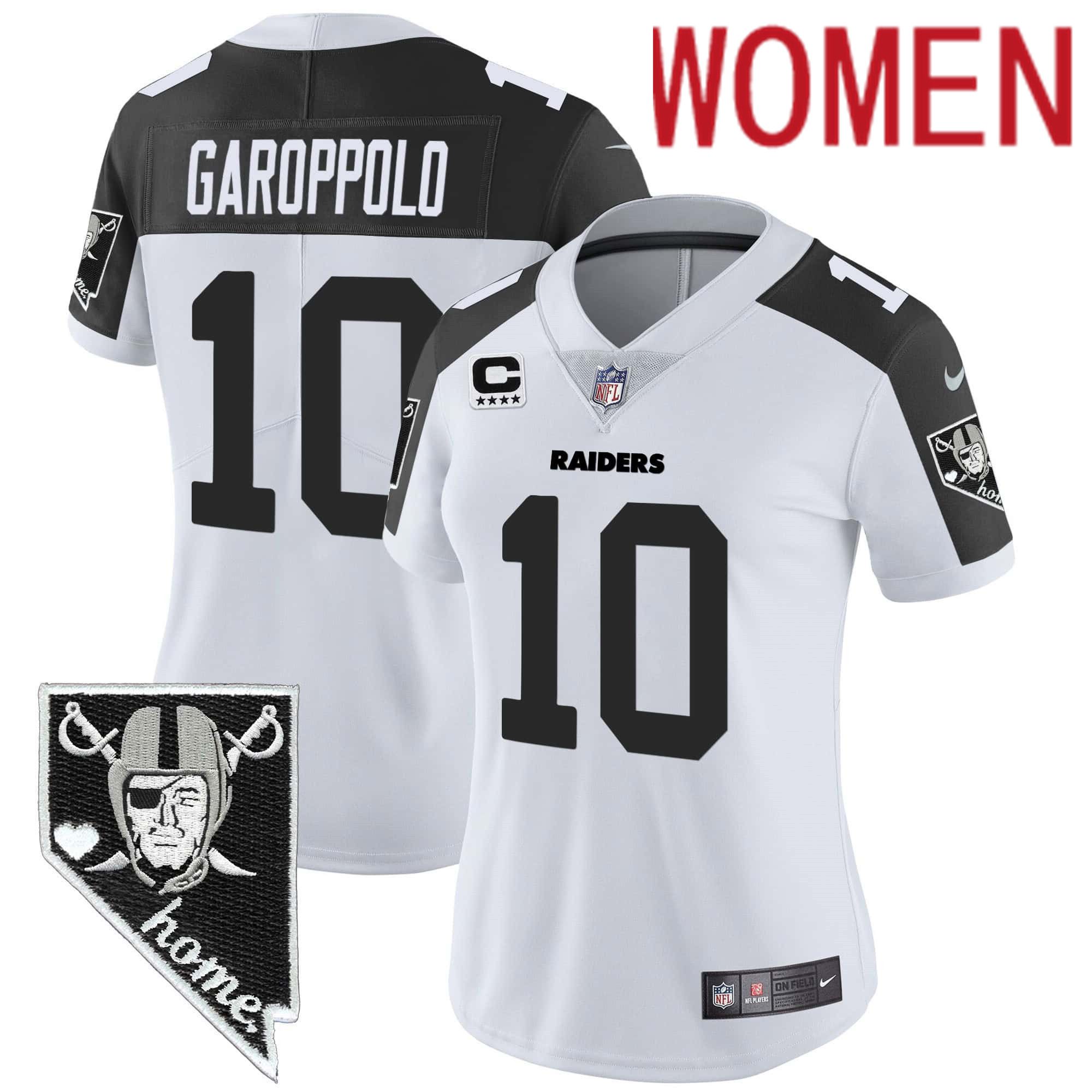 Women Oakland Raiders #10 Garoppo White 2024 Nike Nevada Home Patch Vapor NFL Jersey style 1->women nfl jersey->Women Jersey